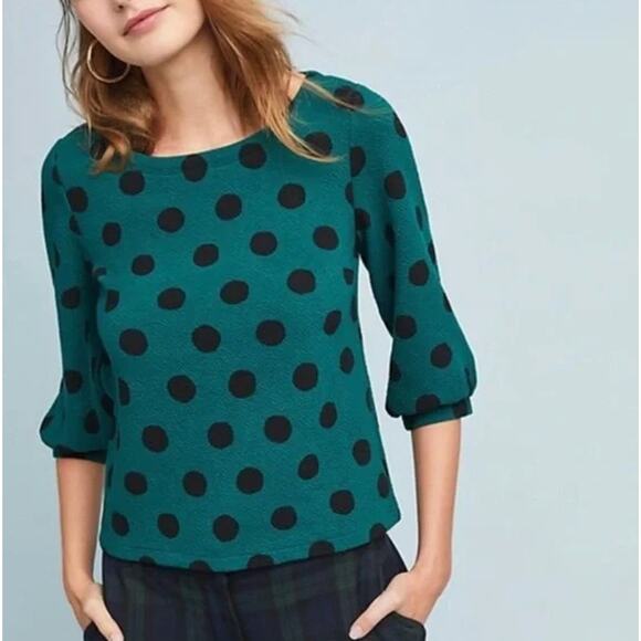 Maeve Anthropologie Green Polka Dot Blouse – Size Medium - Picture 1 of 7